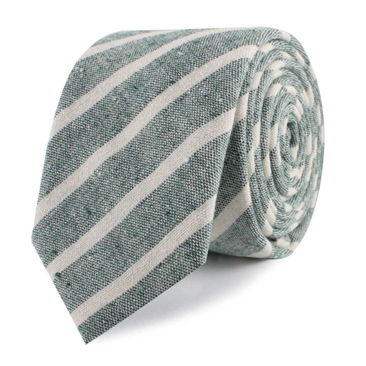 Konya Chalk Stripe Green Linen Skinny Tie