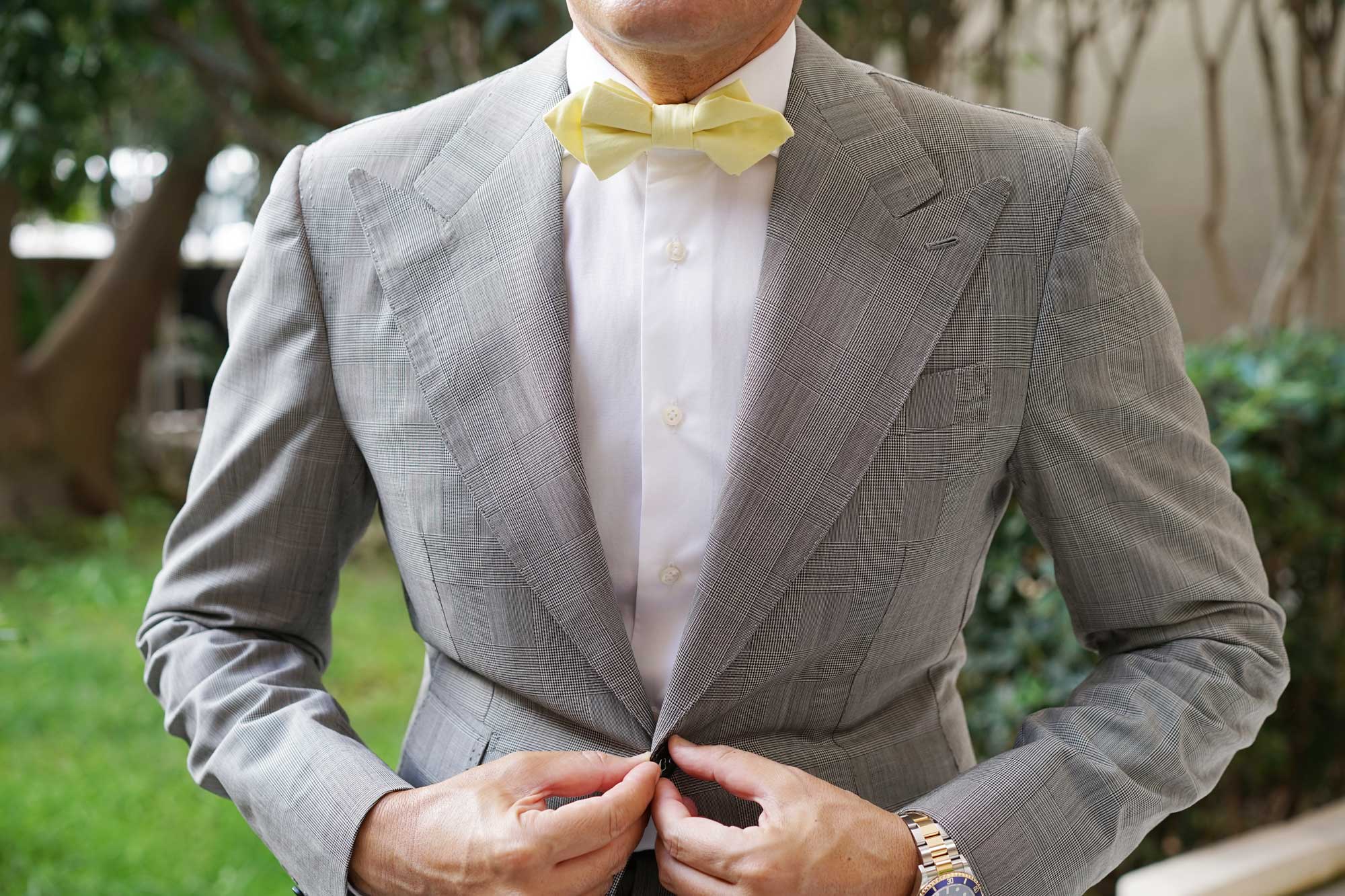 Pastel Yellow Cotton Diamond Bow Tie