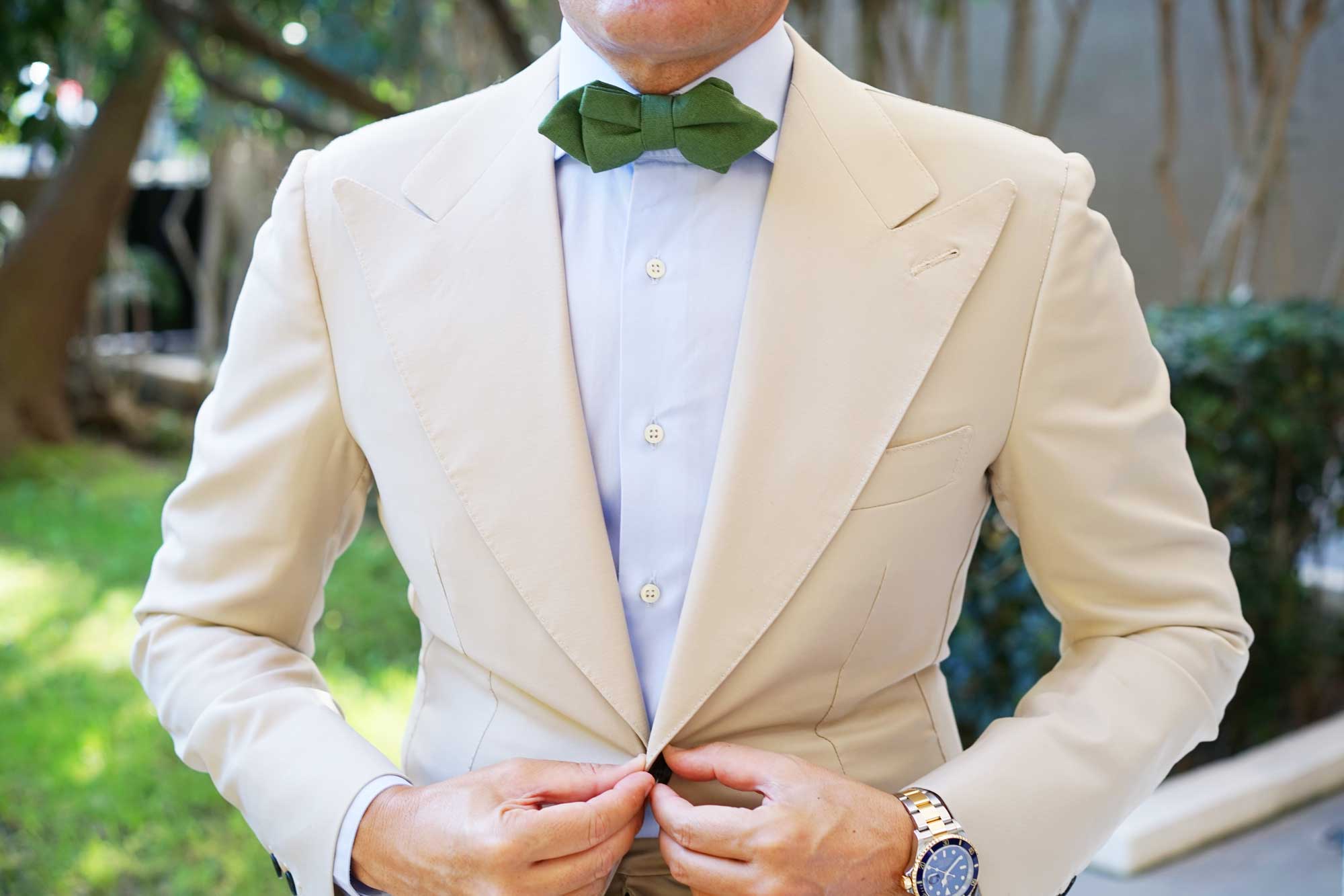 Hunter Green Slub Linen Diamond Bow Tie