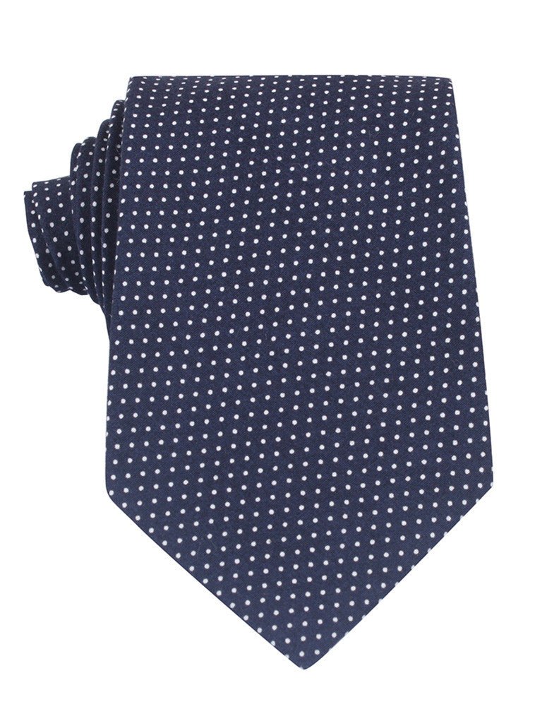 Navy Blue Cotton with White Mini Polka Dots Necktie