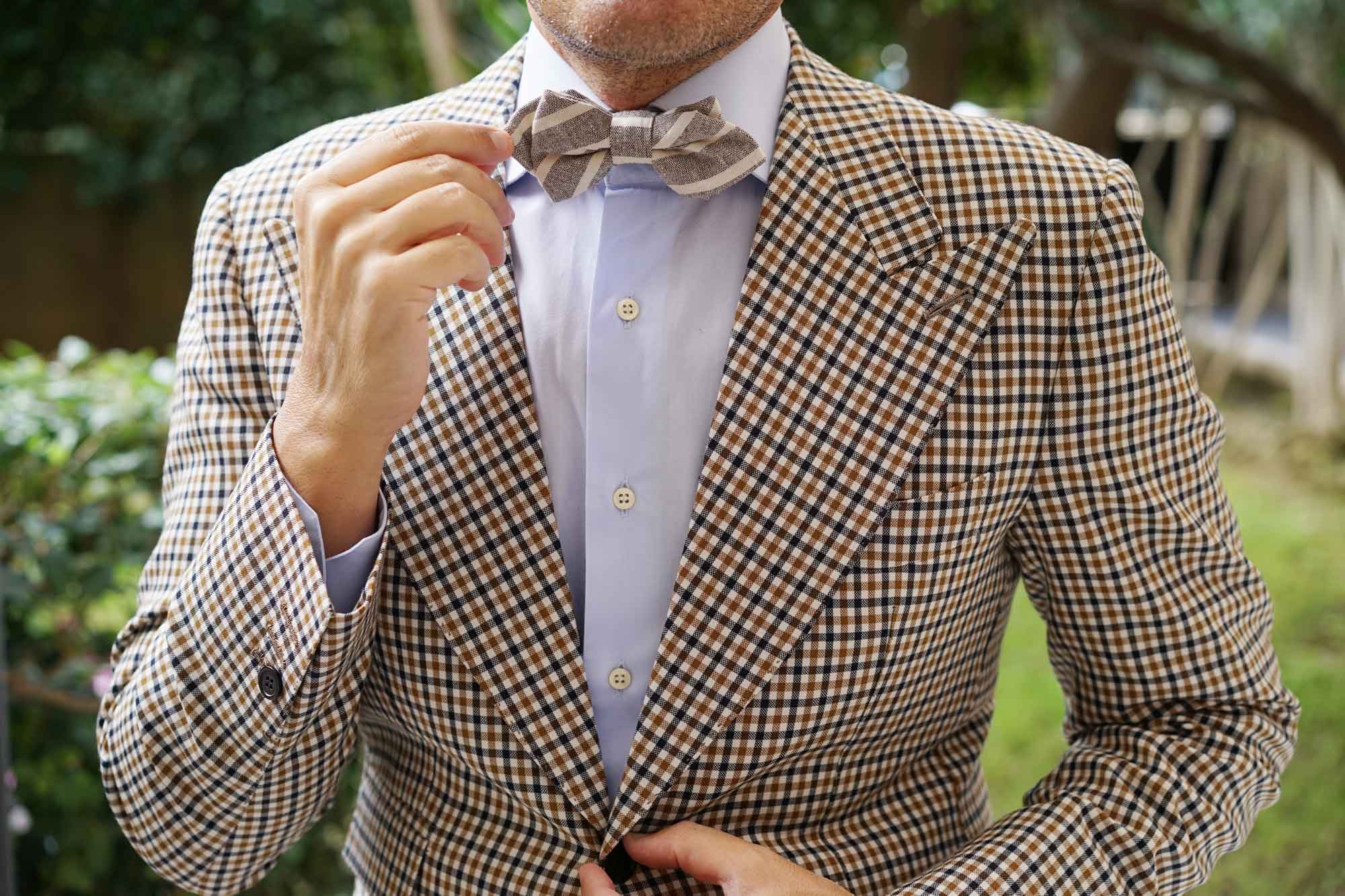 Mersin Brown Stripe Chalk Linen Diamond Bow Tie