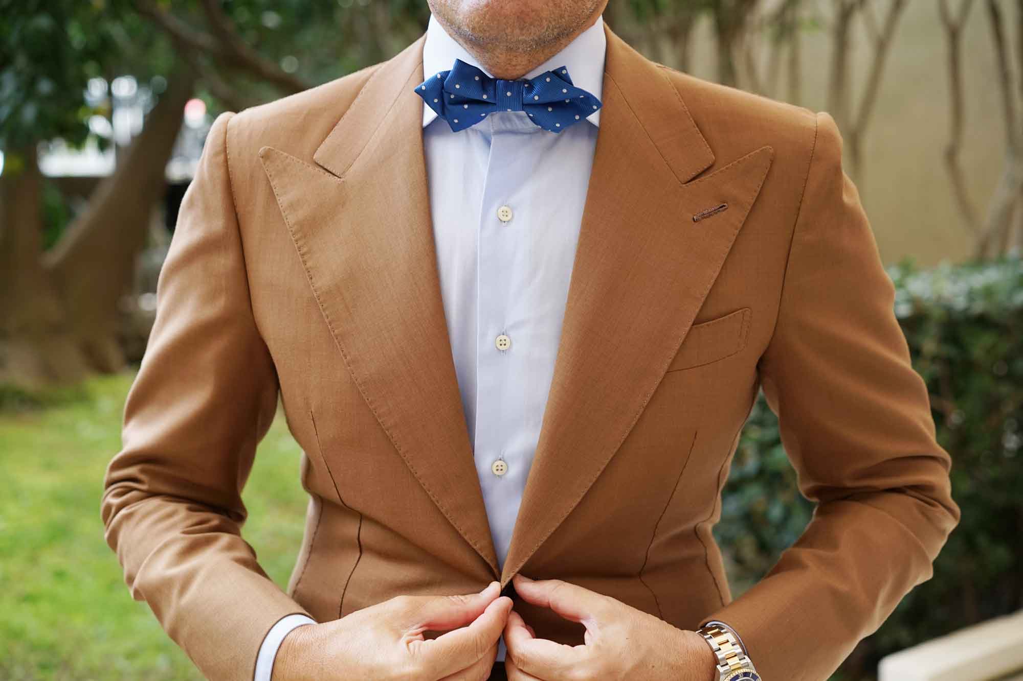 Royal Blue with White Polka Dots Diamond Bow Tie