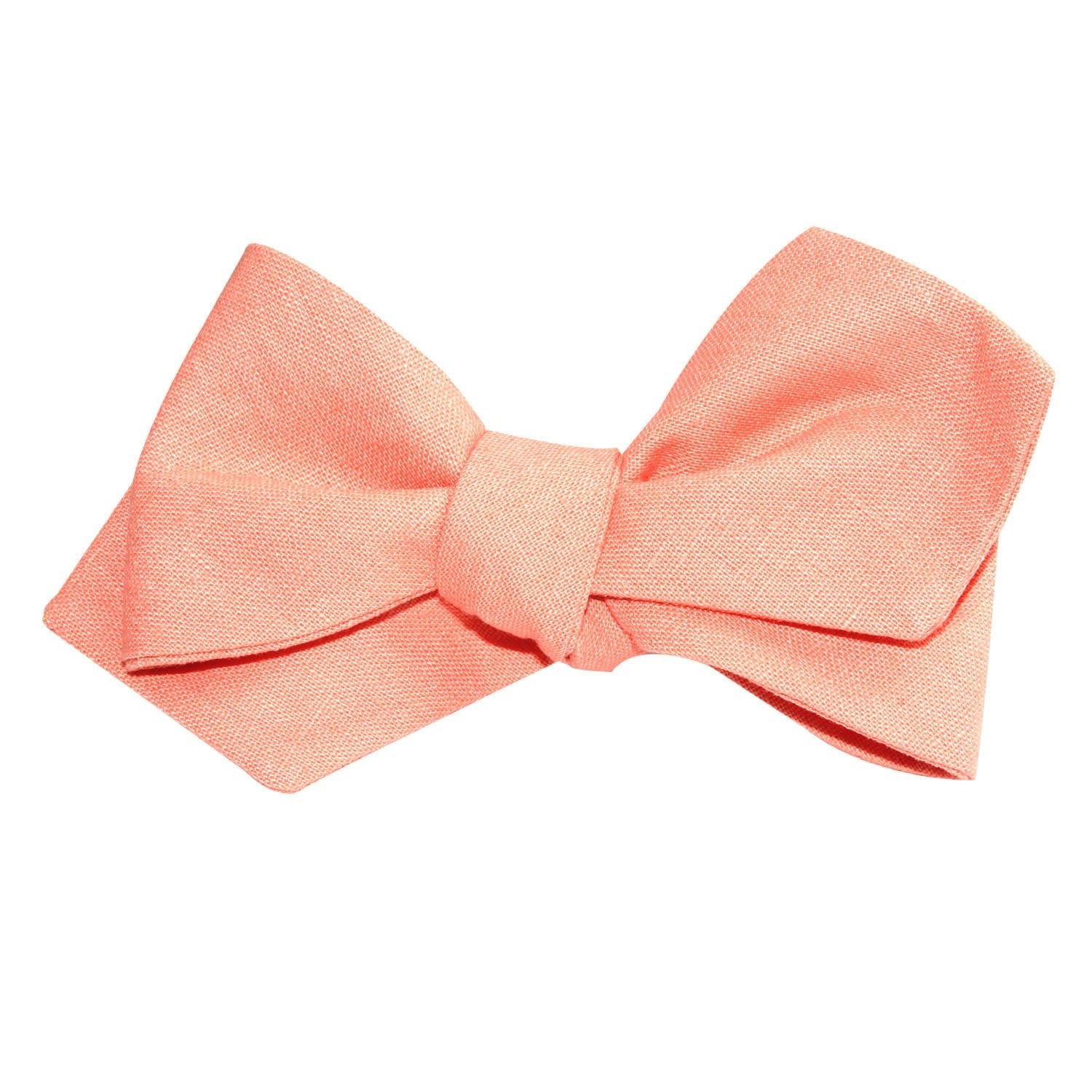 Apricot Peach Slub Linen Self Tie Diamond Tip Bow Tie