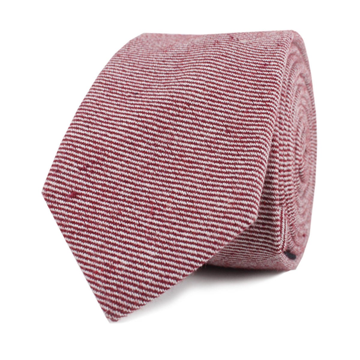 Maroon & White Twill Stripe Linen Skinny Tie