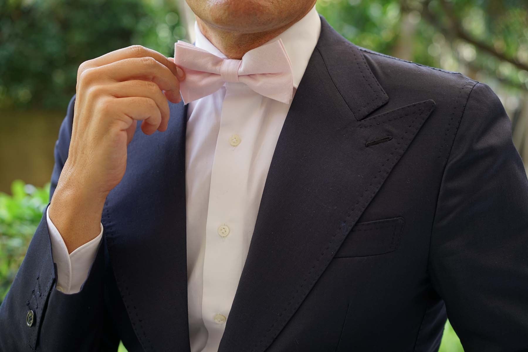 Blush Pink Slub Linen Bow Tie