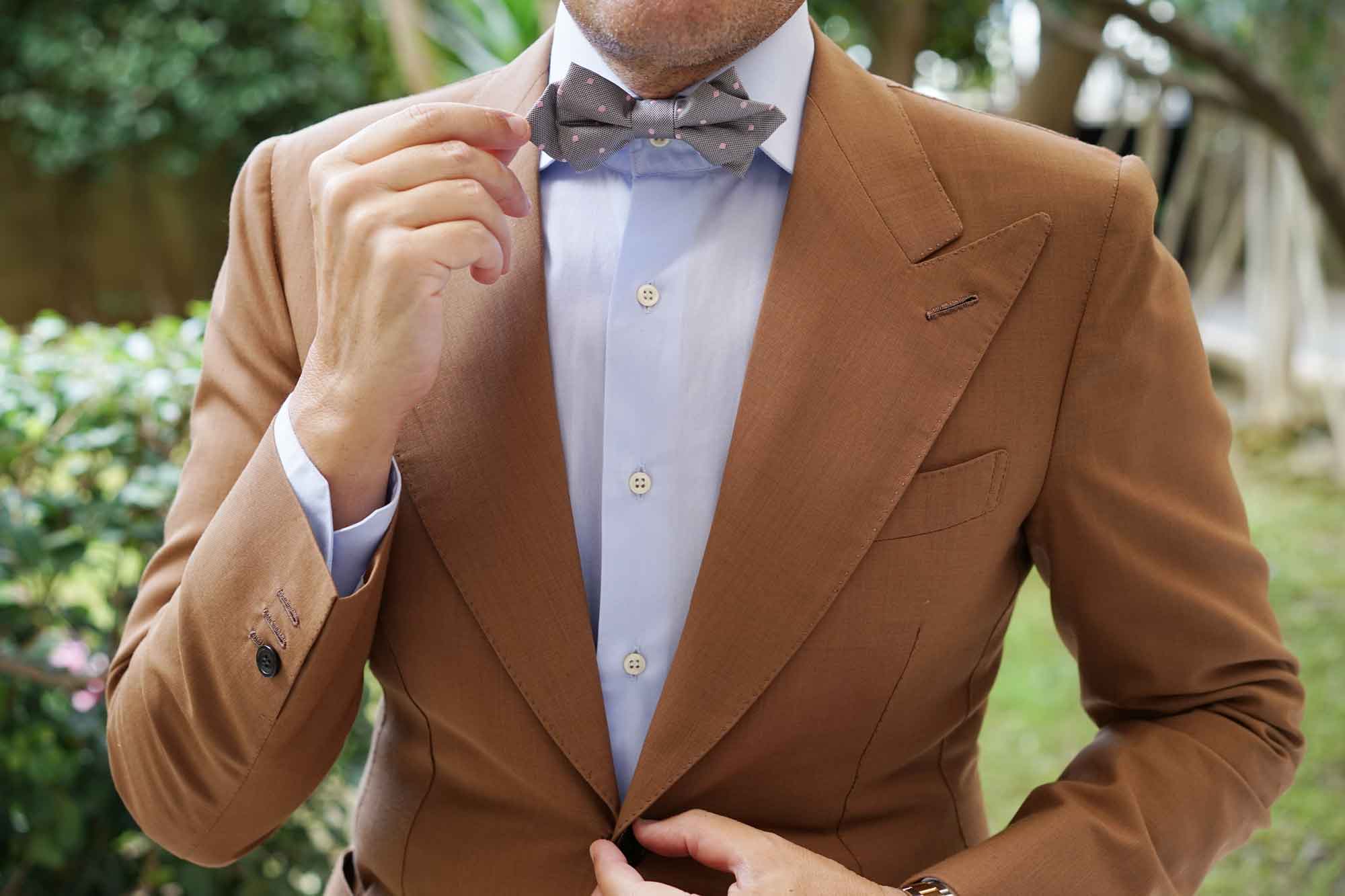 Grey with Baby Pink Polka Dots Diamond Bow Tie