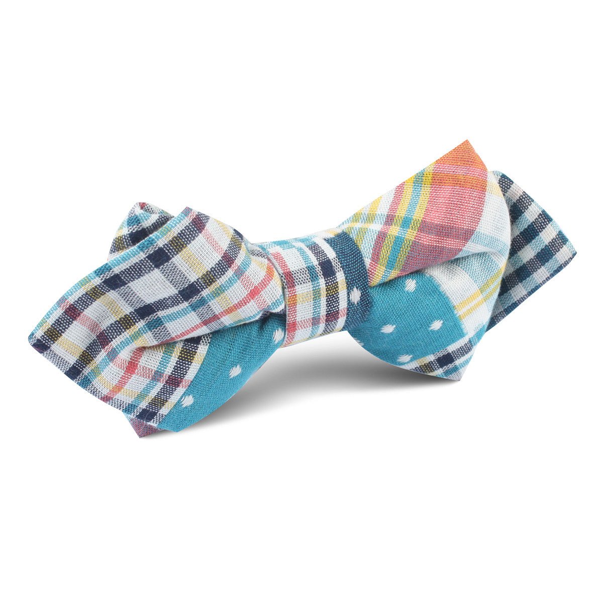 Plaid Blue Gingham Cotton Polka Dot Diamond Bow Tie