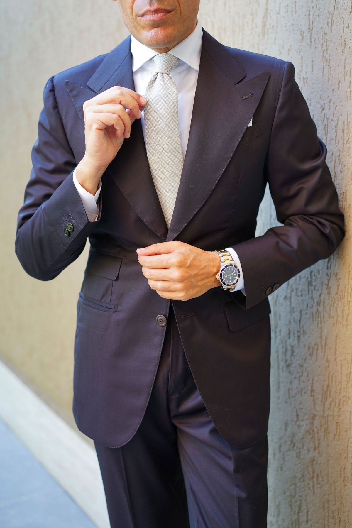 Gray Houndstooth Khaki Linen Tie