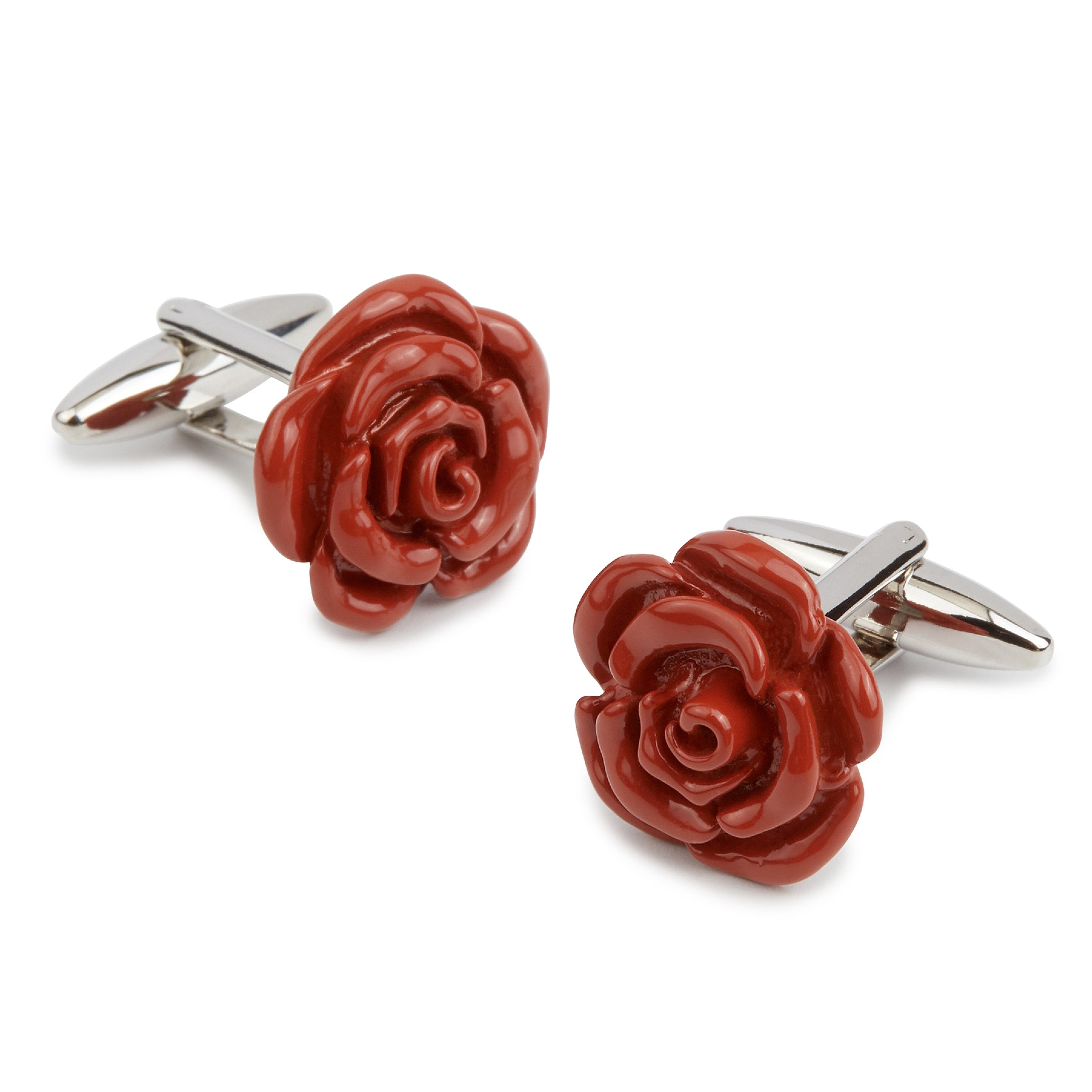 Burnt Dark Orange Rose Metal Cufflinks