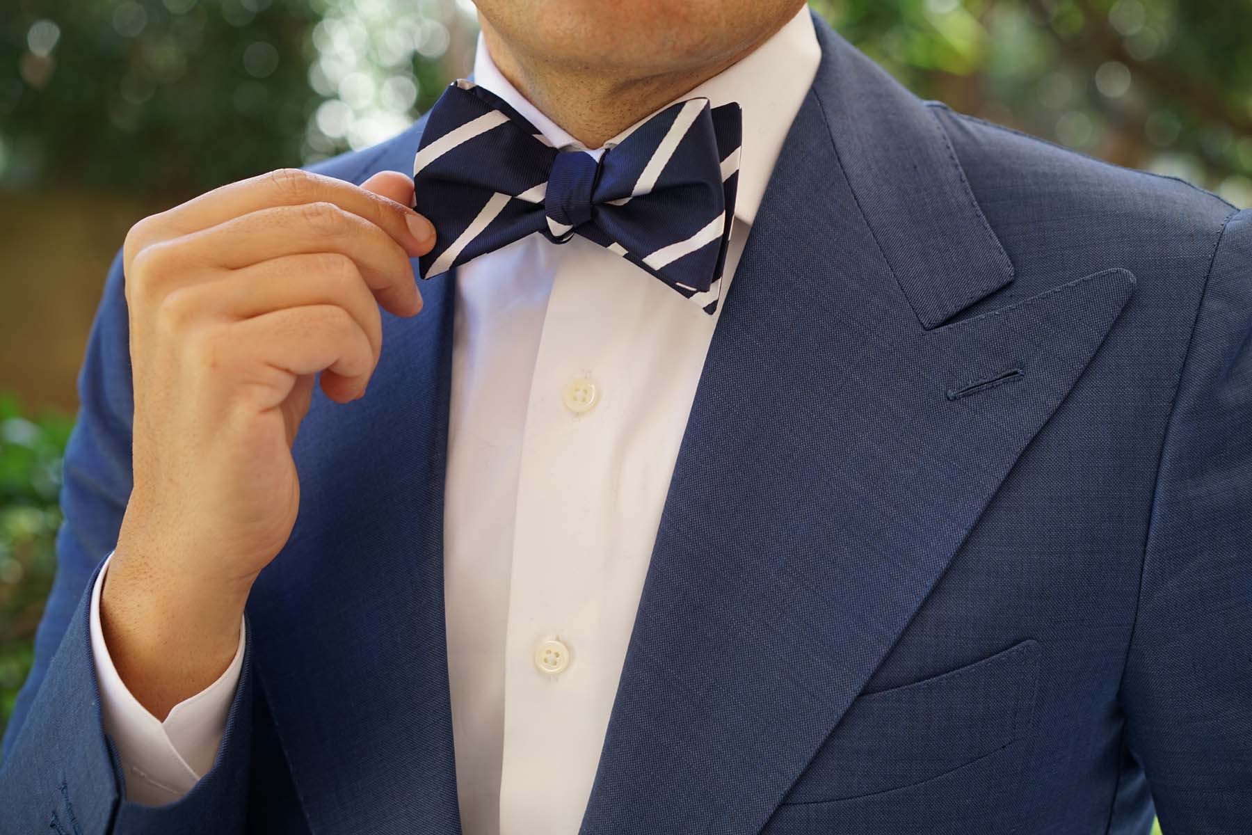 Navy Blue Pencil Stripe Self Bow Tie