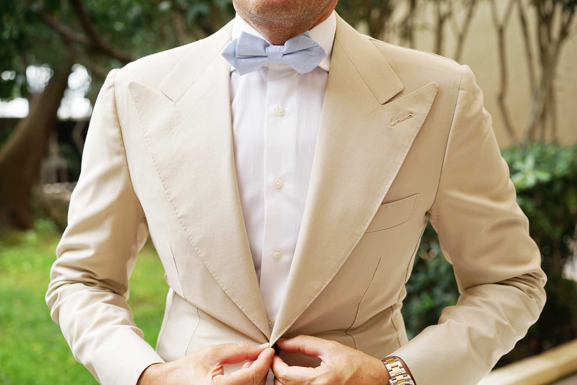 Light Blue and White Pinstripes Cotton Diamond Bow Tie