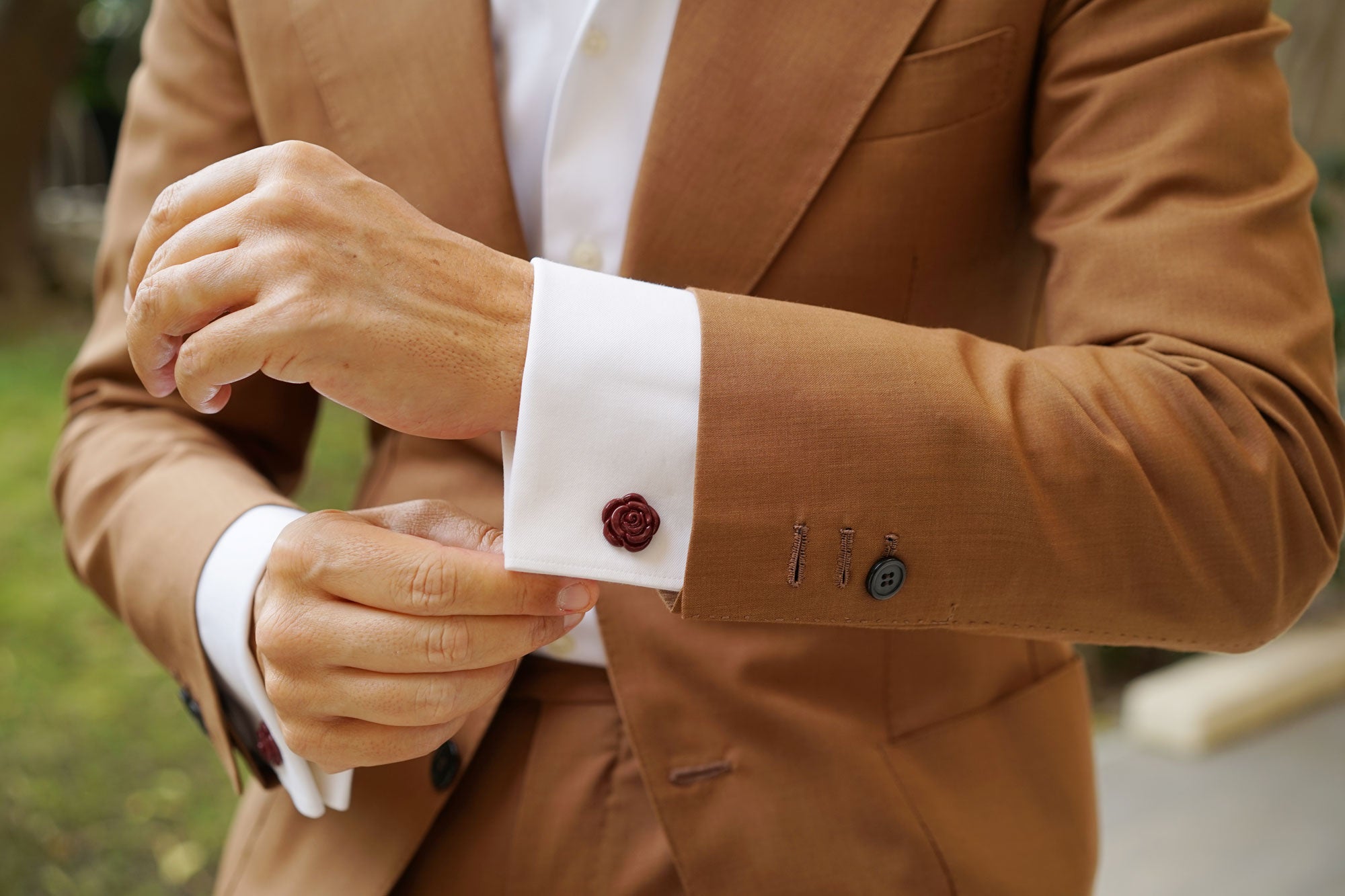 Mahogany Maroon Rose Metal Cufflinks