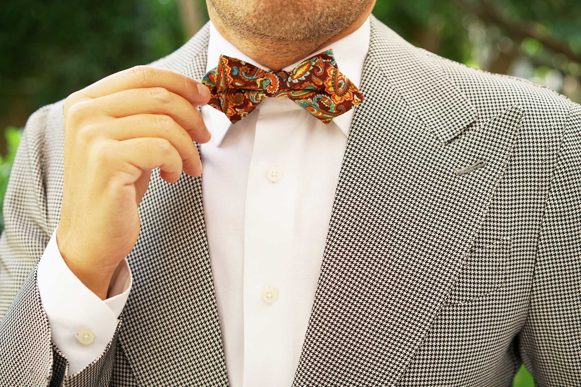 Baku Paisley Orange Diamond Bow Tie