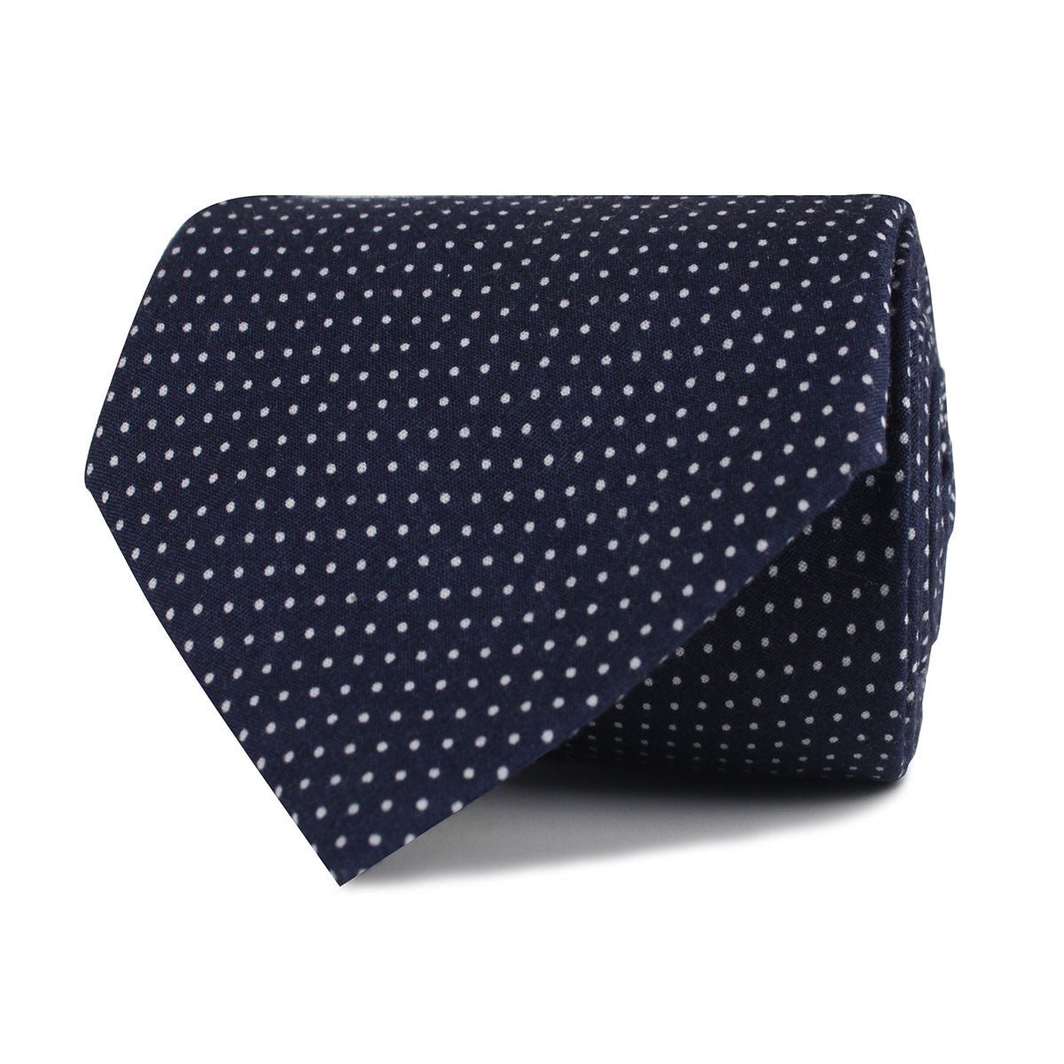 Navy Blue Cotton with White Mini Polka Dots Necktie