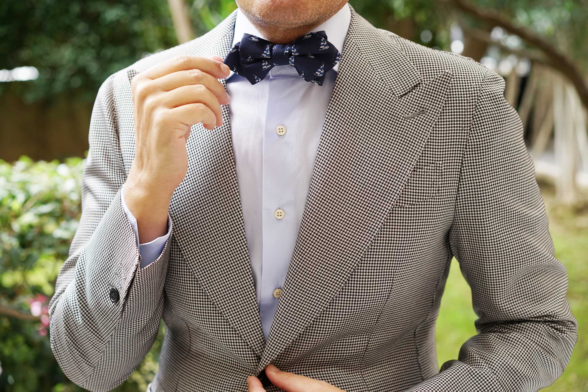 Navy Blue Sailor Boat Diamond Bow Tie