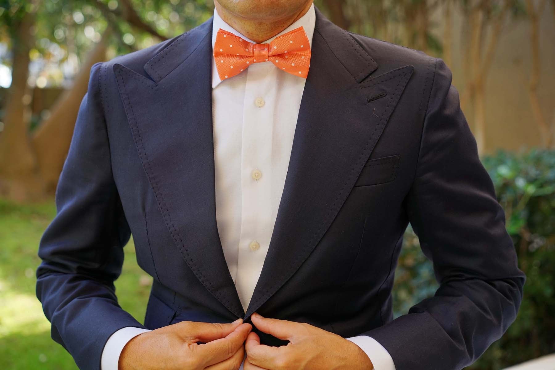 Coral Orange with White Polka Dots Bow Tie