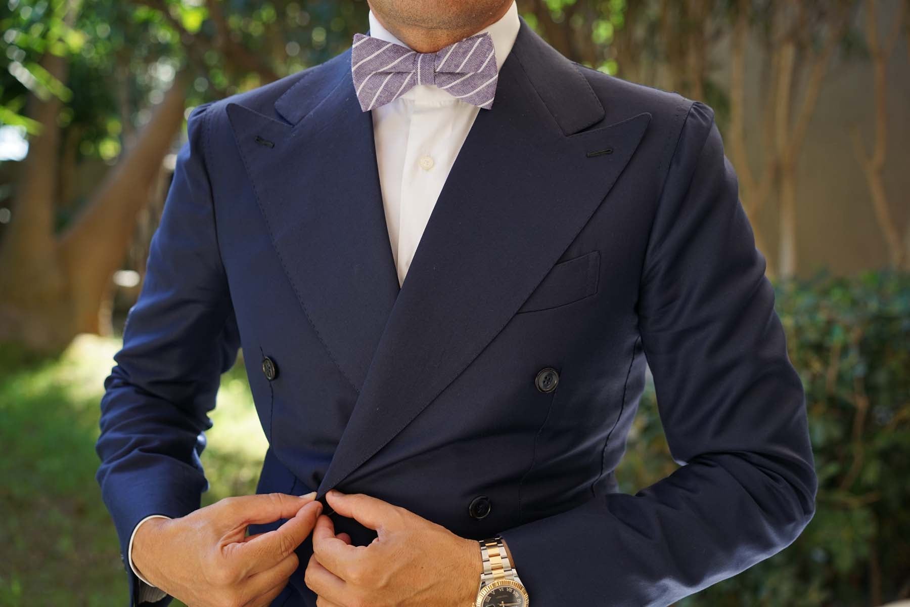 Tyrian Linen Purple Pinstripe Bow Tie