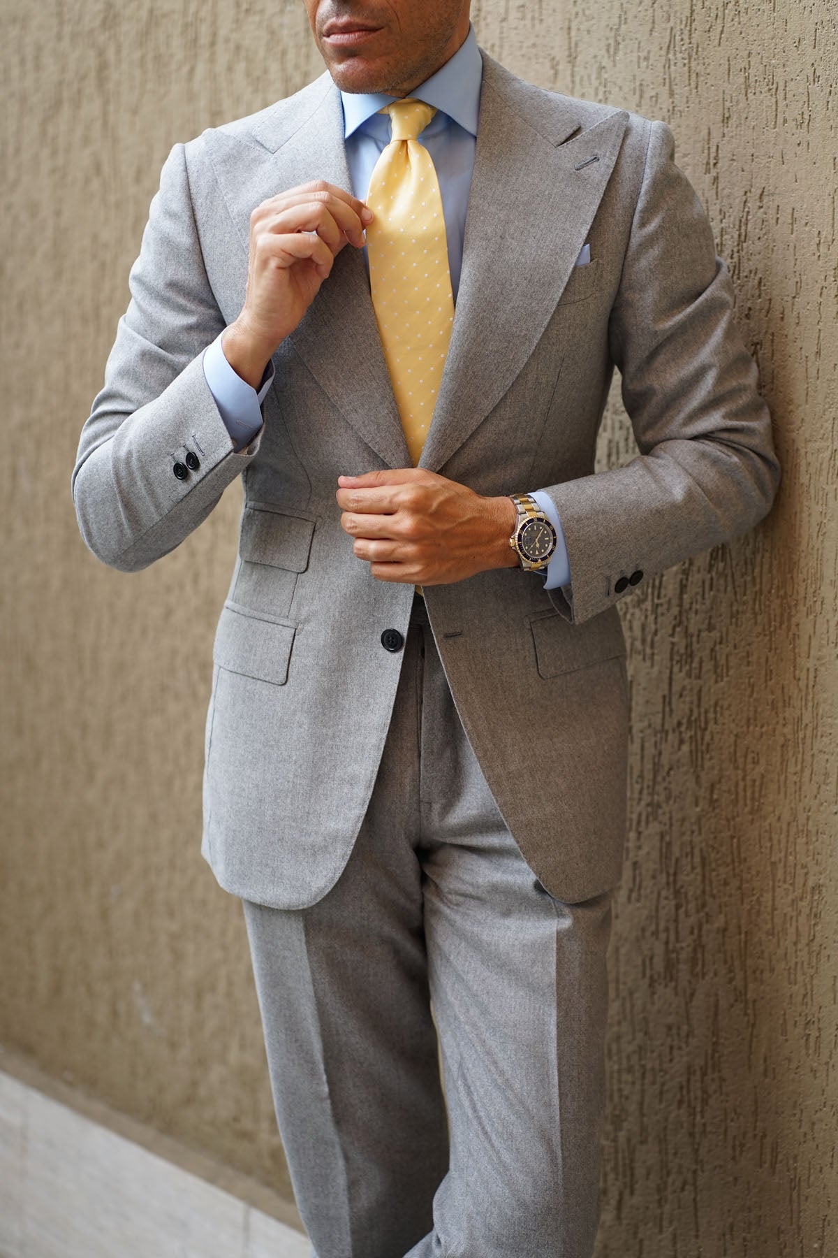 Yellow with White Polka Dots Necktie