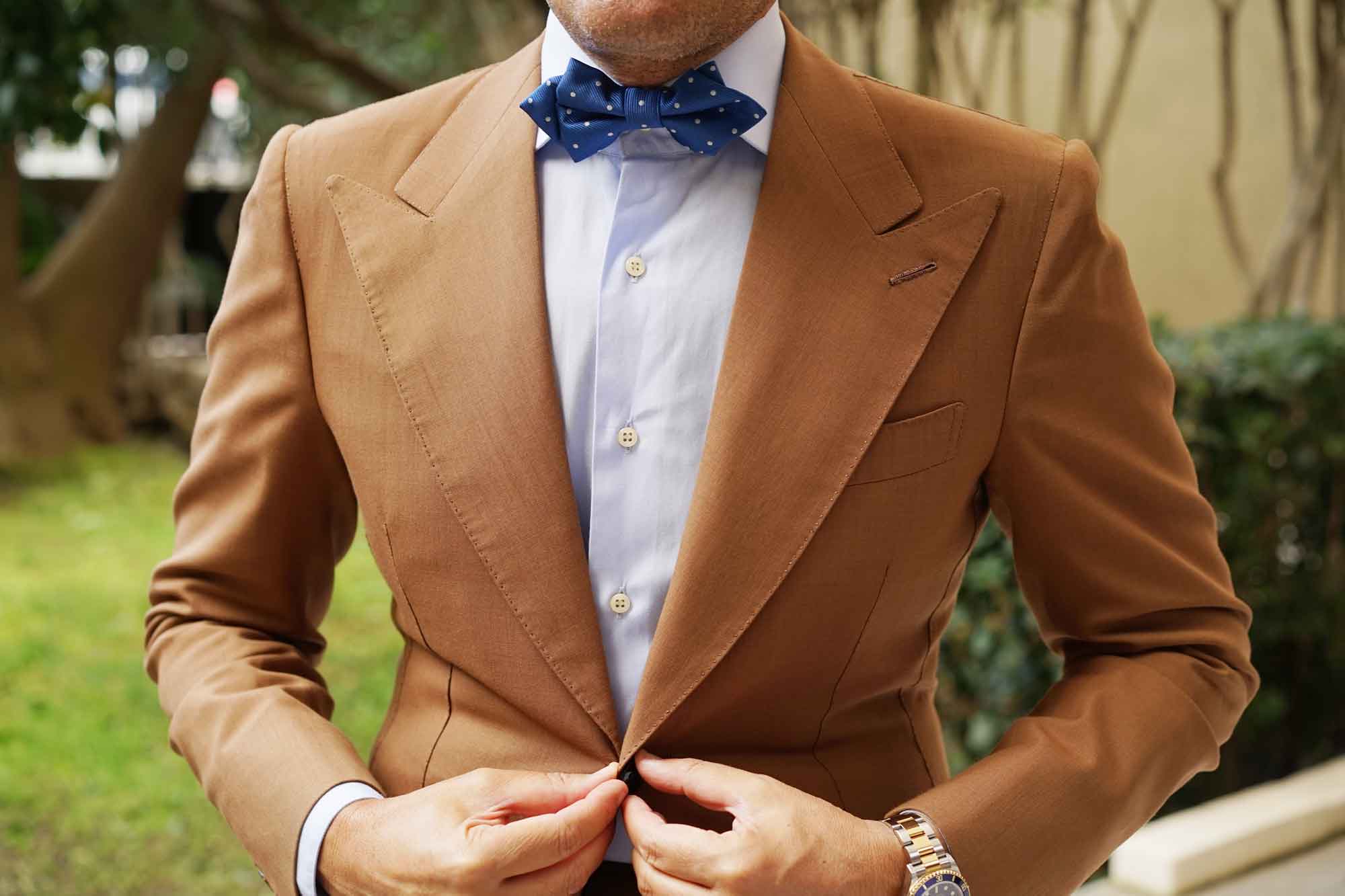 Royal Blue with White Polka Dots Diamond Bow Tie