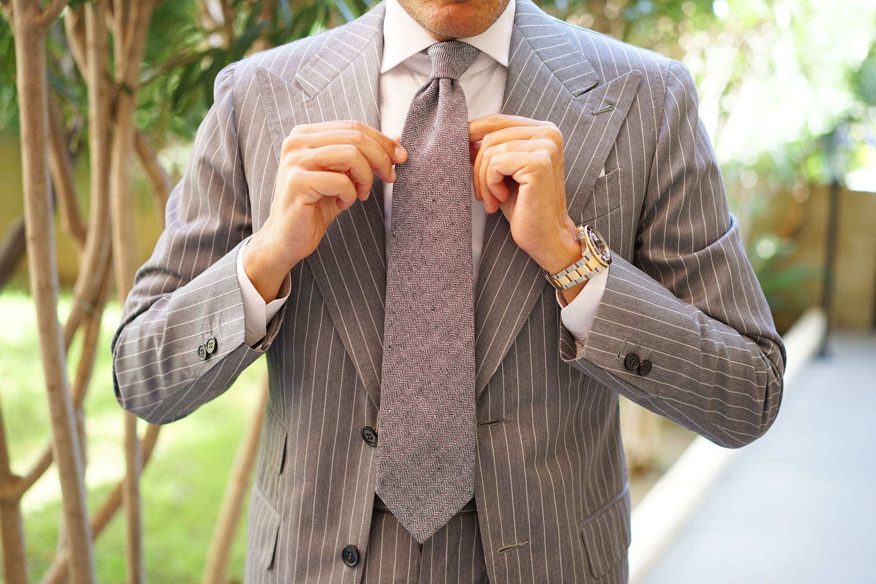 Black Herringbone Linen Necktie