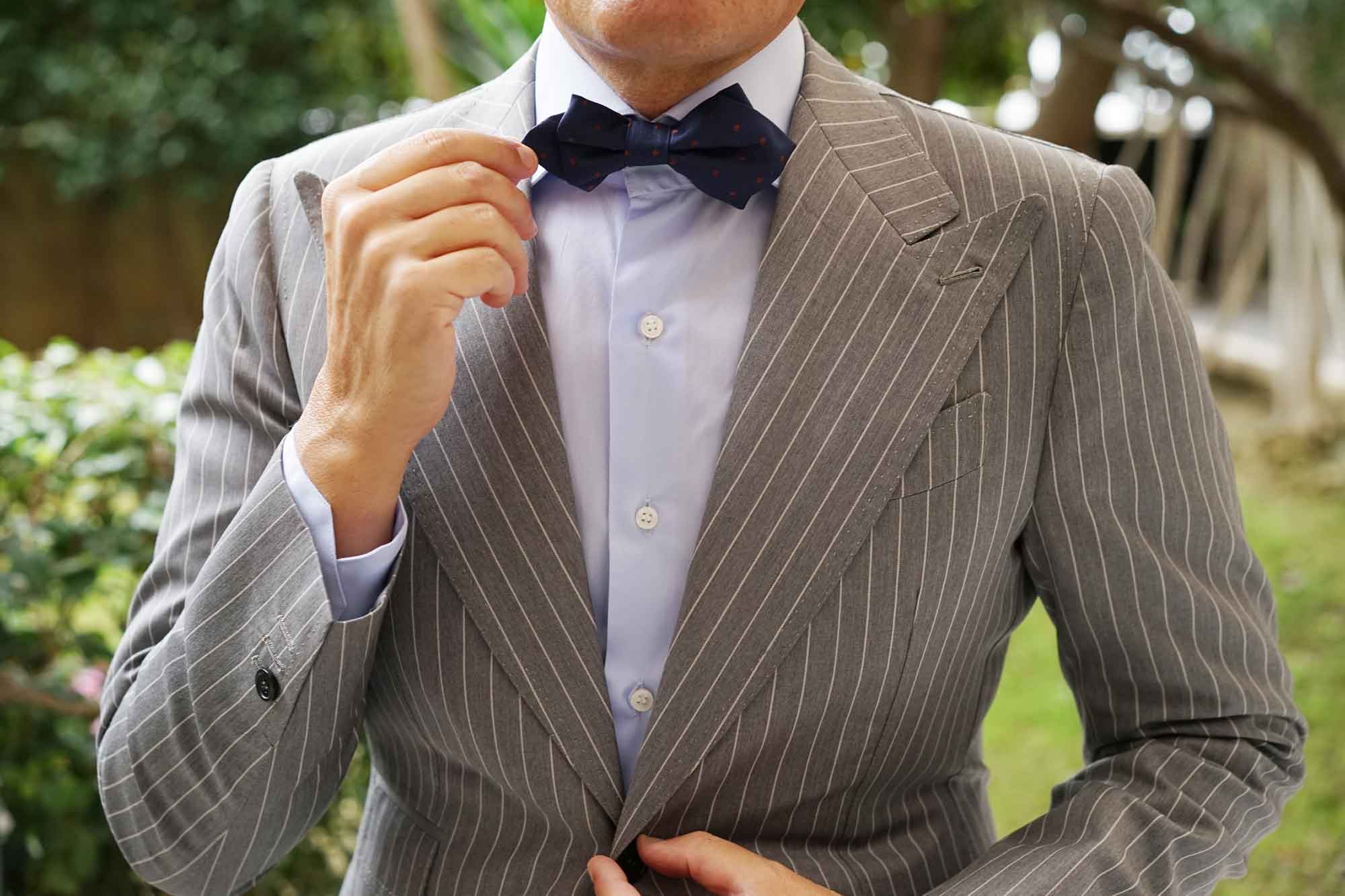 Navy Blue with Brown Polka Dots Diamond Bow Tie