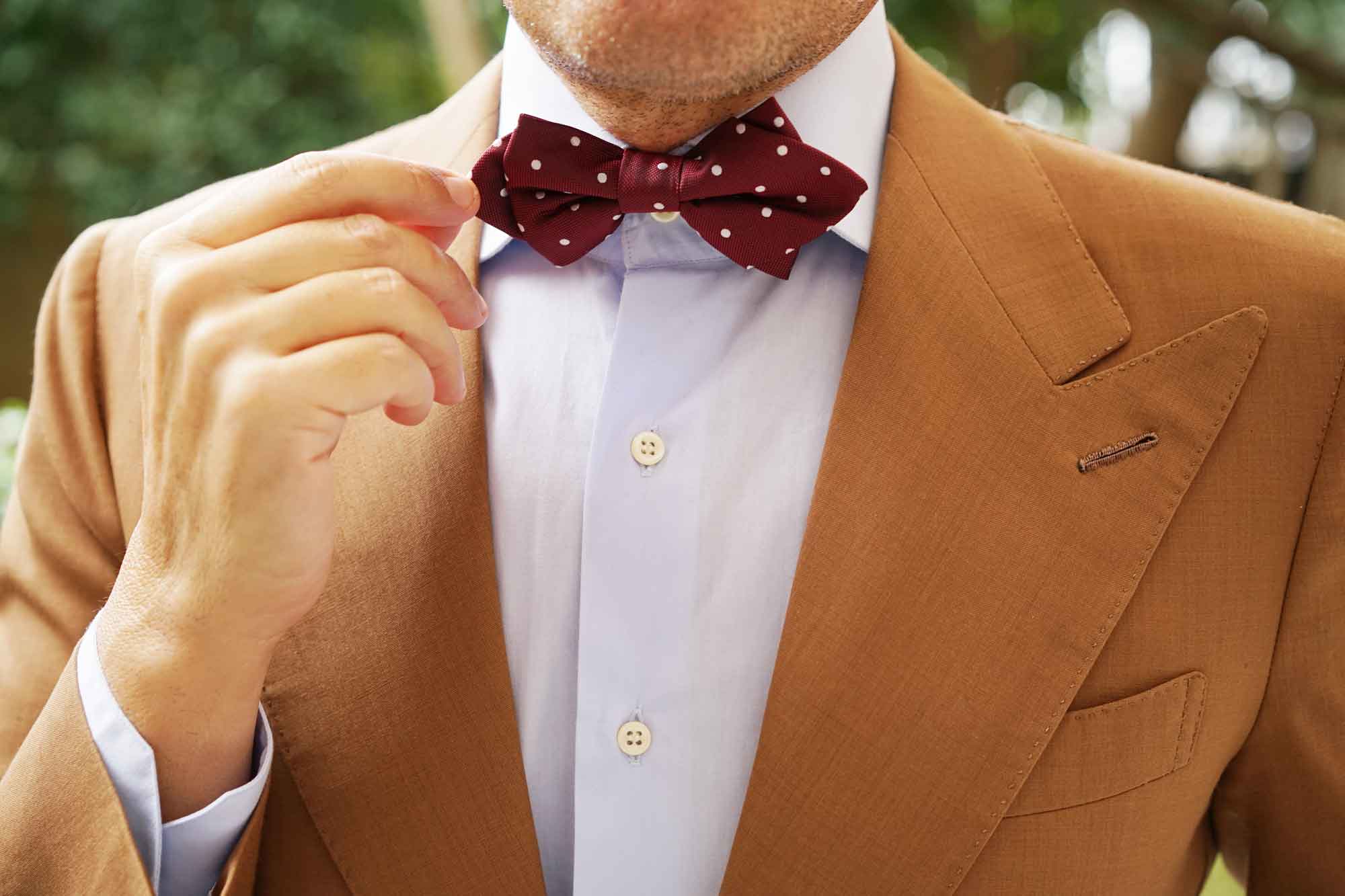 Mahogany Maroon with White Polka Dots Diamond Bow Tie