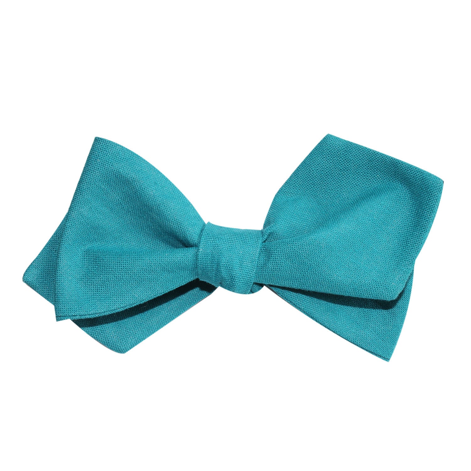 Teal Slub Linen Self Tie Diamond Tip Bow Tie