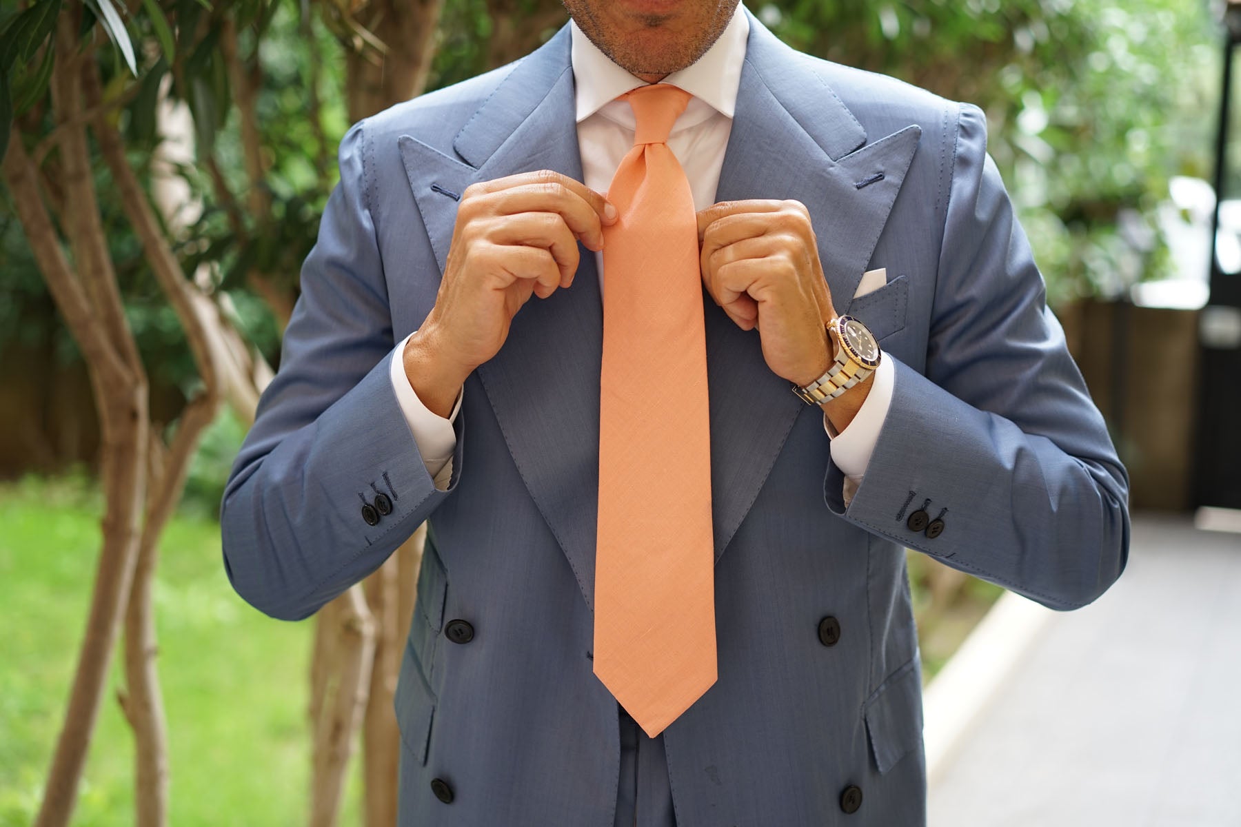 Coral Pink Linen Necktie