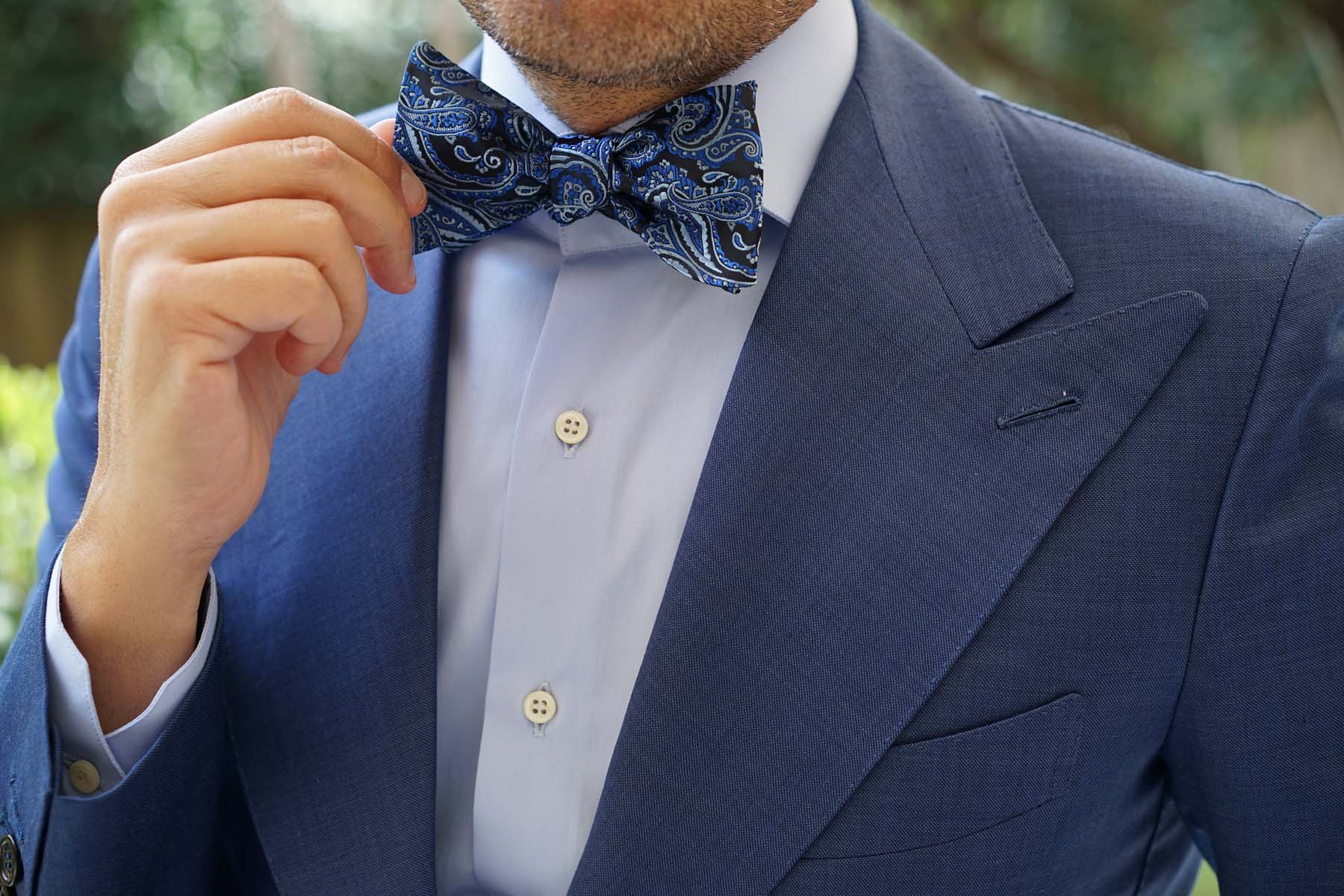 Paisley Black and Blue Bow Tie Untied