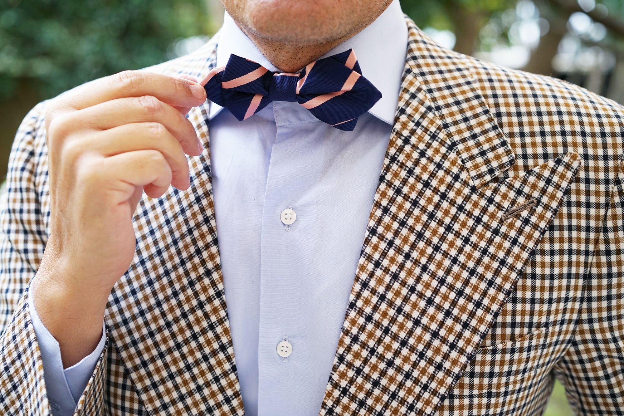 Navy Blue with Peach Stripe Diamond Bow Tie