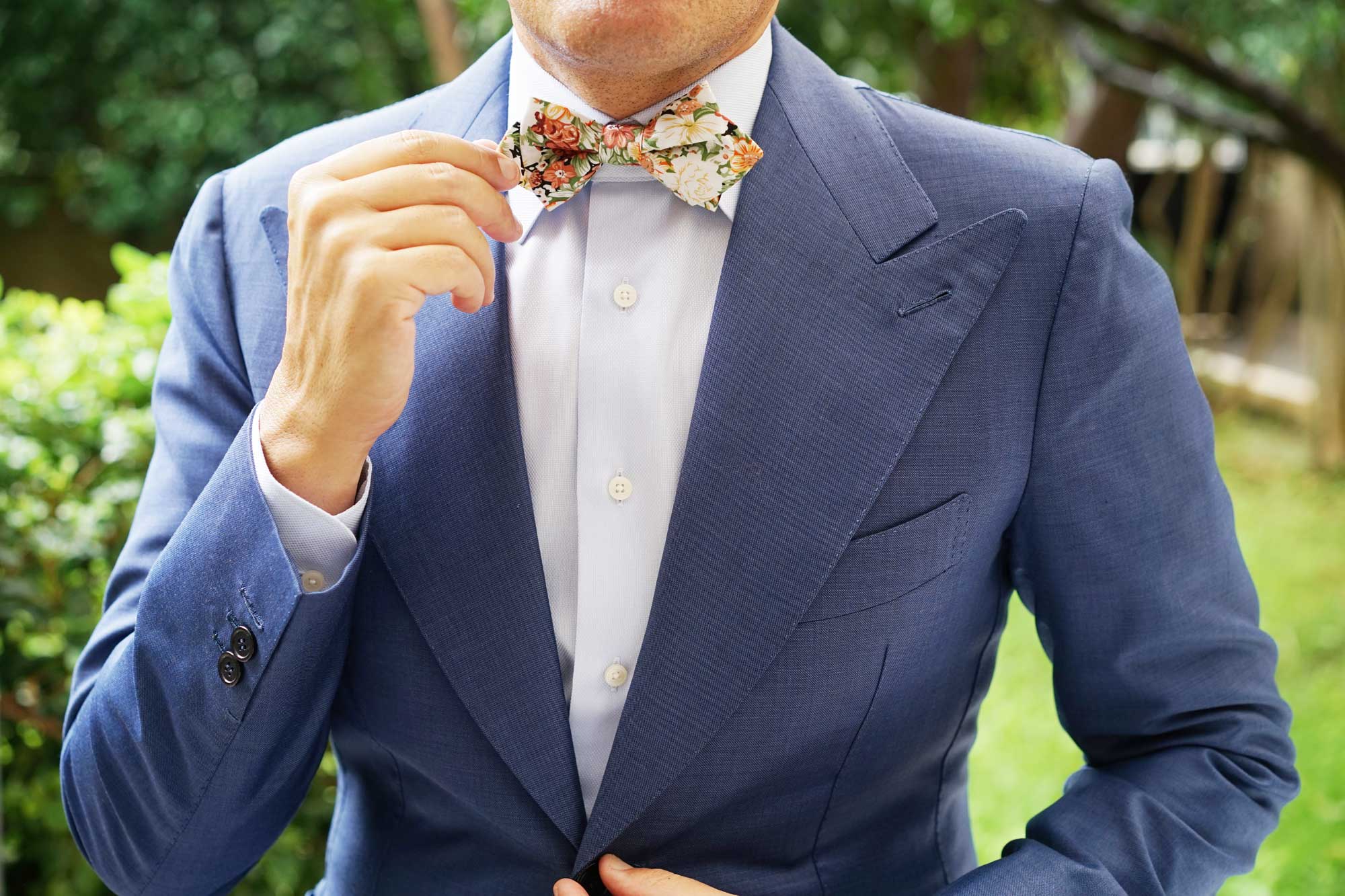 San Pietro Orange Floral Diamond Bow Tie