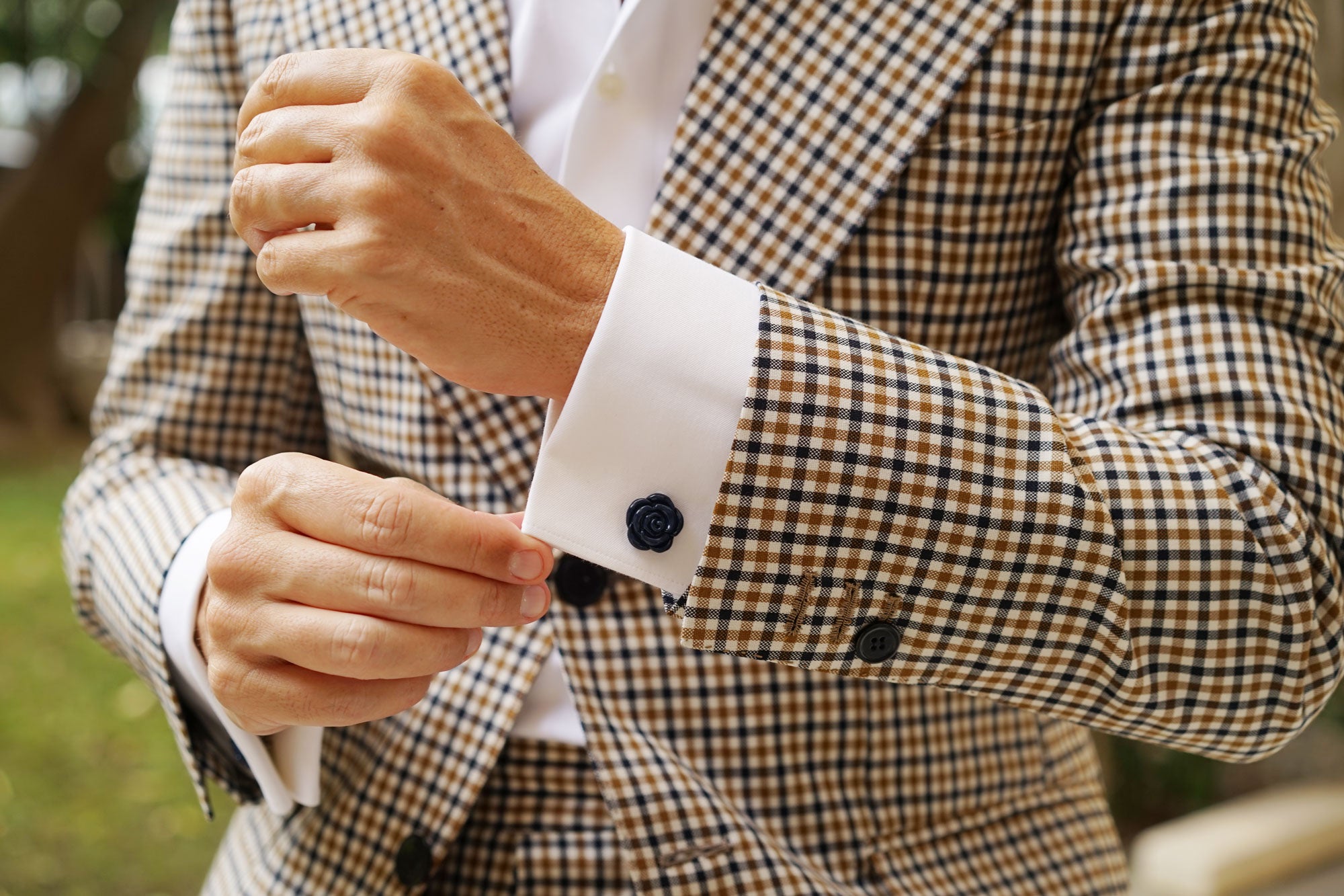 Navy Blue Rose Metal Cufflinks