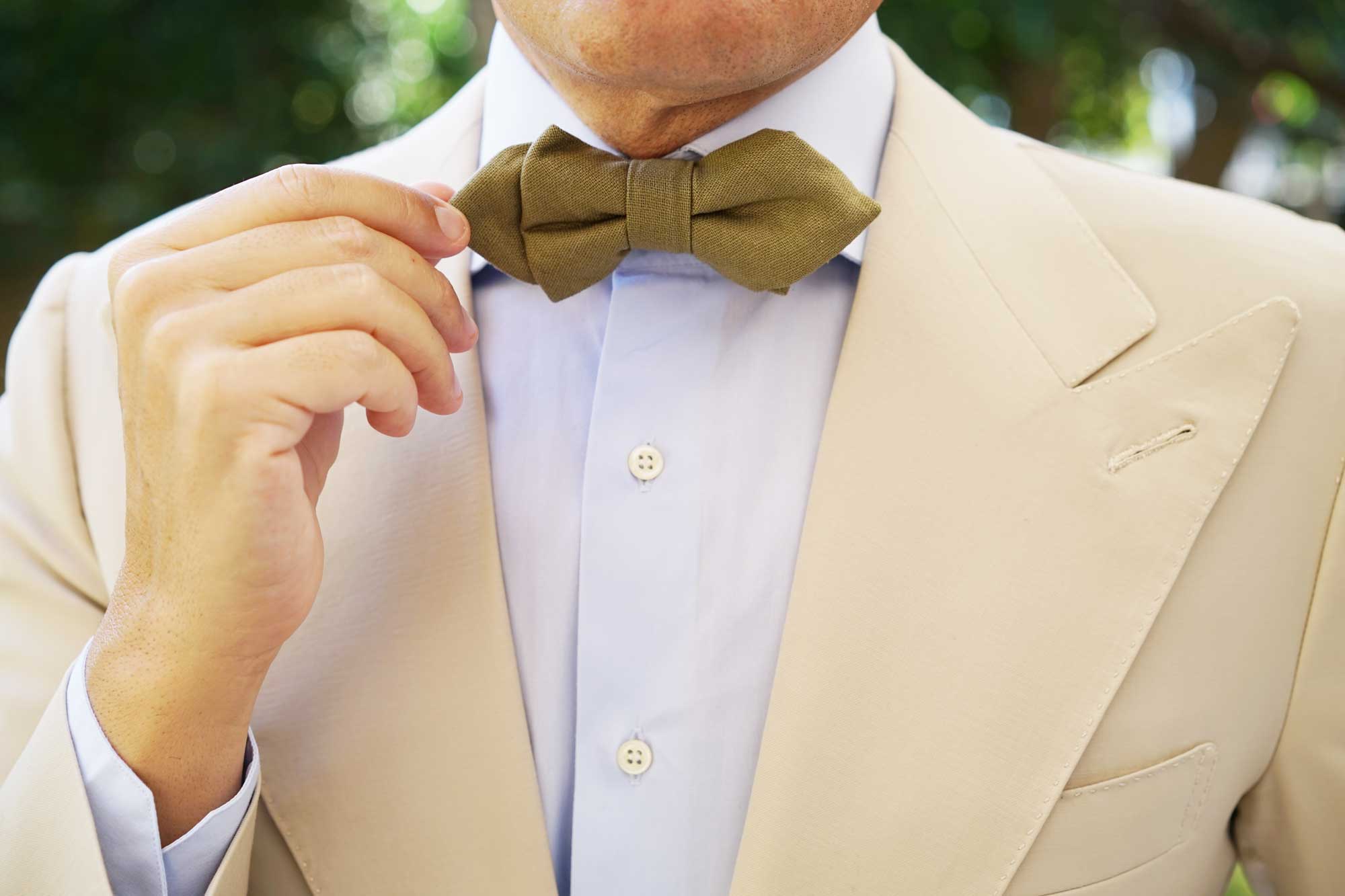 Dry Green Khaki Linen Diamond Bow Tie