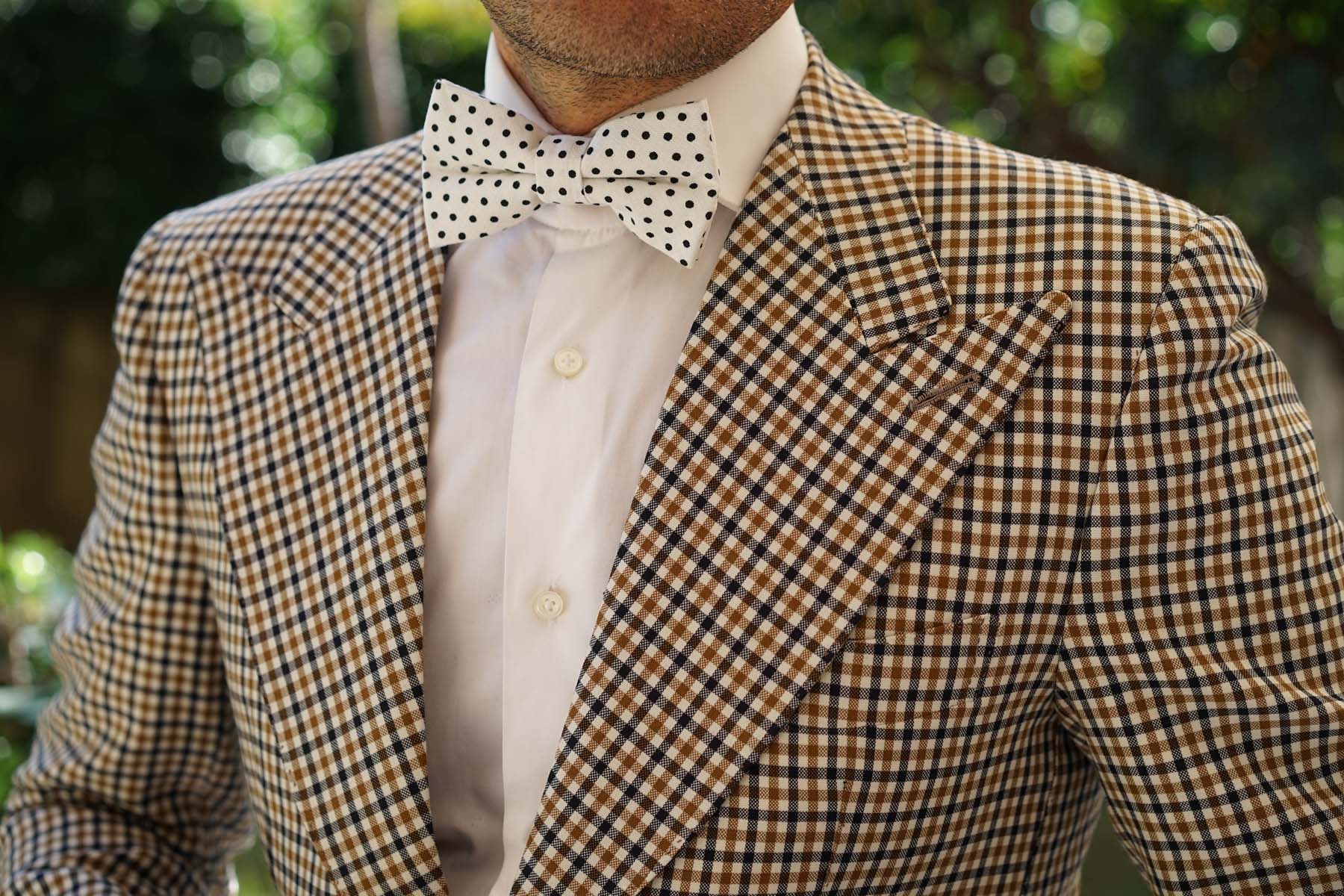 White with Black Polkadot Cotton Bow Tie