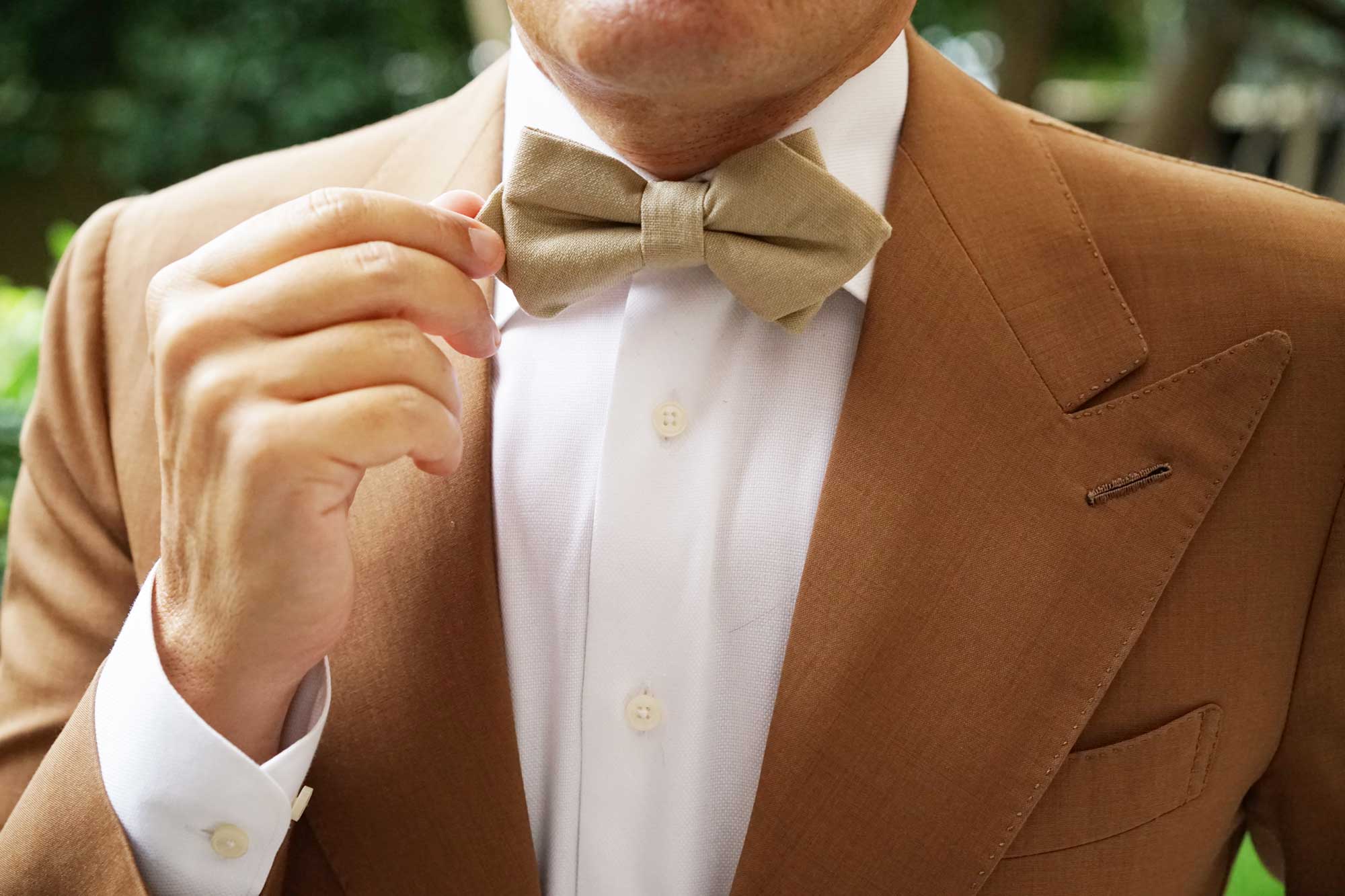 Khaki Linen Diamond Bow Tie