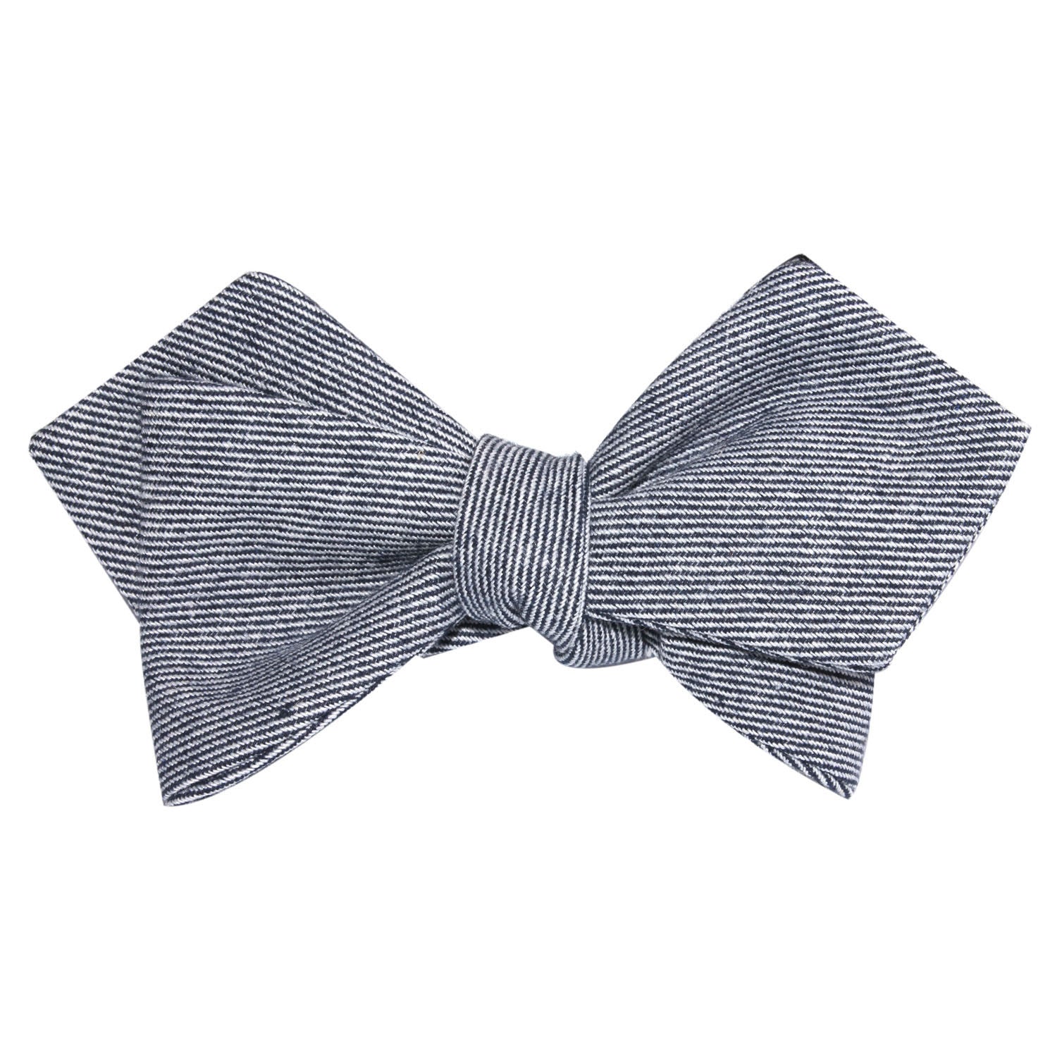 Navy Blue & White Twill Stripe Linen Self Tie Diamond Tip Bow Tie